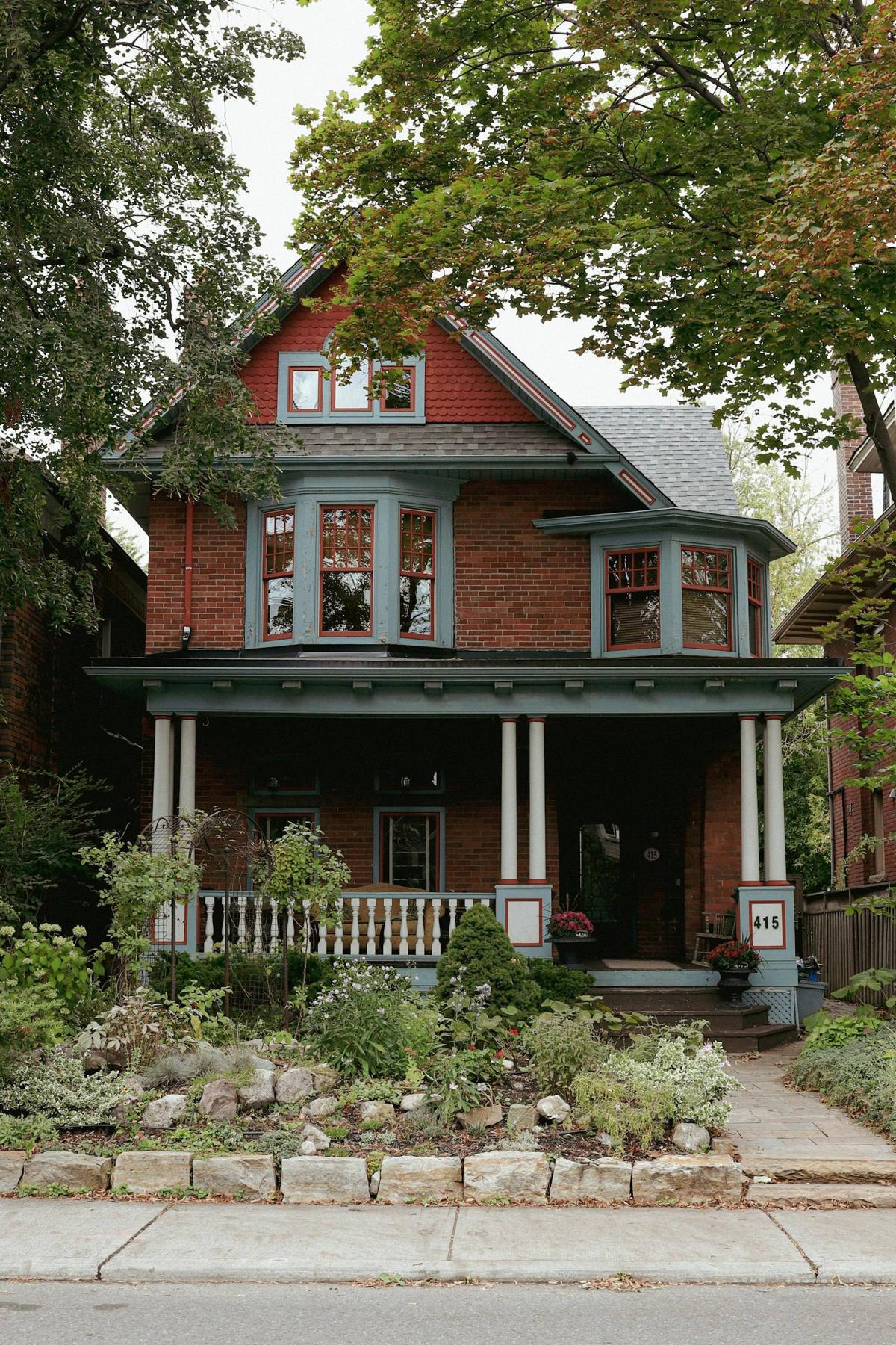 Red-brick Toronto-style house porch